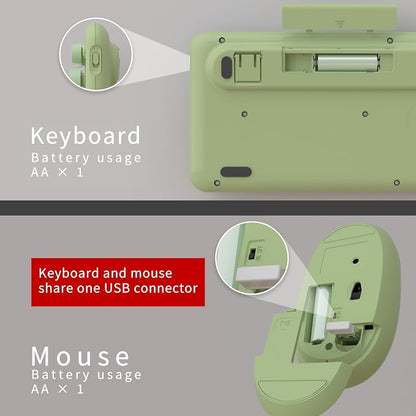 UBOTIE Colorful Wireless Keyboard and Mouse Combos, Retro Typewriter Floating Flexible Full-Sized Keys Computer Keyboard with Optical Mouse, 2.4GHz USB-A Connection for Windows Mac (Green-Colorful)