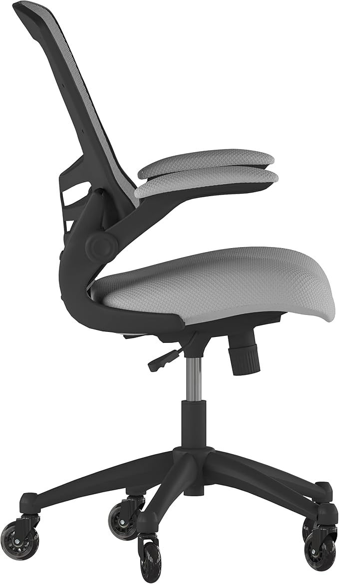 Flash Furniture Kelista Mid-Back Dark Gray Mesh Swivel Ergonomic Task Office Chair with Flip-Up Arms and Transparent Roller Wheels