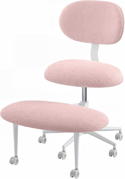 Pinmoco Ergonomic Cross Legged Office Chair with Wheels, ADHD Chair for Adults, Meditation Chair, Yoga Office Chair, Comfortable Back Support, Height Adjustable,Small Spaces, Teddy Fabric, Pink