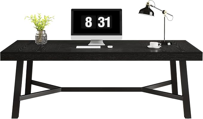 Tribesigns 71-Inch Executive Desk, Farmhouse Office Computer Desk with Sturdy Leg Structure, Rectangular Writing Table Business Furniture for Home Office, Black