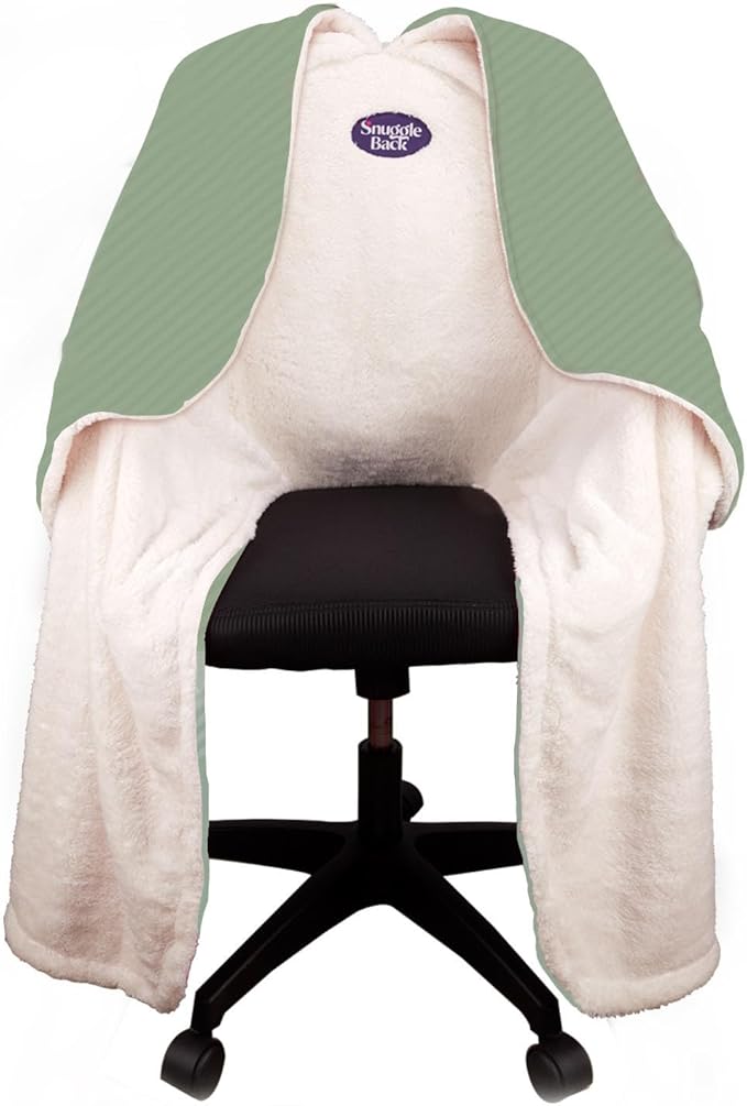 The Original Weighted Office Chair Blanket by SnuggleBack;Cozy Comfy Desk Chair Wrap Attaches for Hands-Free Warmth.Stay Warm In The Winter or Summer.(Sage Fleece) - Weighted by 8Lbs of Clay Beads