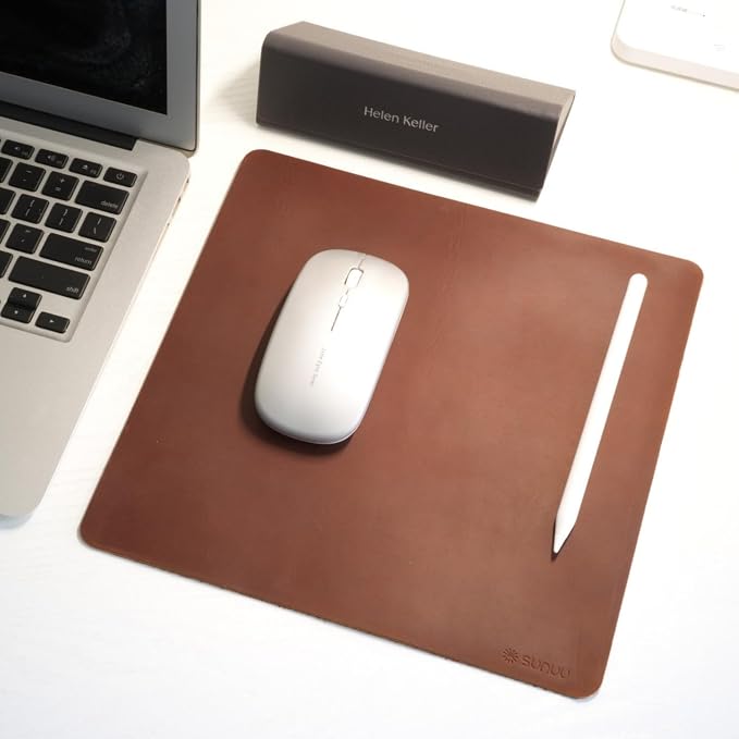 Mouse Pad- Premium Full Grain Genuine Genuine Leather-Handmade with Cowhide Crazy Horse Leather- Suitable for Working from Home or in the Office-Square 9.8x9.8in -Vintage Brown