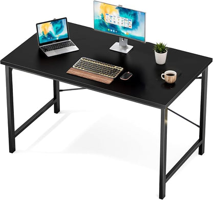 Sweetcrispy Small Computer Desk, 47" Office Writing Desk with Metal Frame & Wooden Top, X-Shaped Reinforcement, Student Study Workstation for Home Bedroom, Black