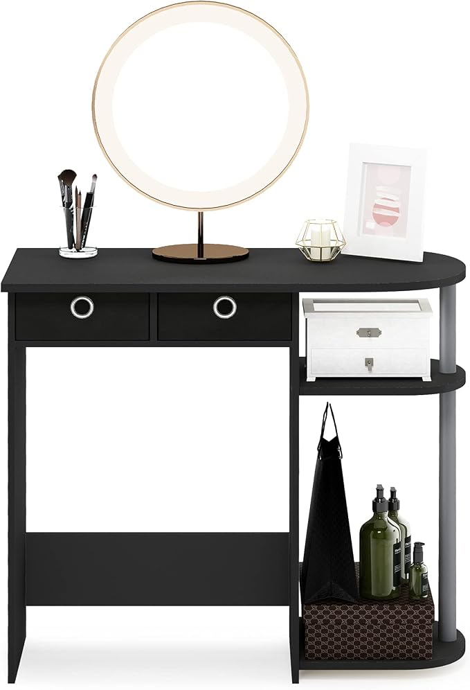 Furinno Go Green 32-Inch Black Computer Desk, Office Desk with 2 Side Shelves and Storage Bins, Rectangular Home Office Desk, Gaming Desk for Home Office, Bedroom, Study Room, Classic Black