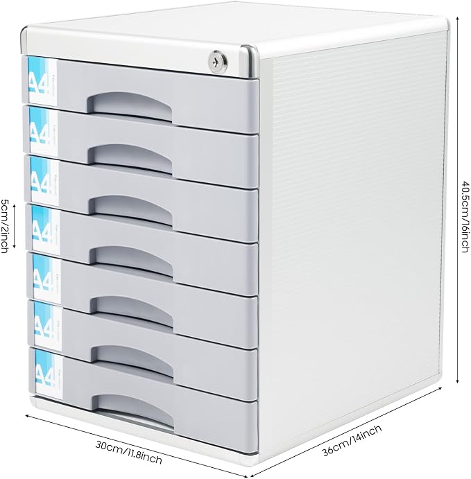 File Cabinet with Drawers Office Document Storage Box Filing Organzier Lockable Desktop Drawer Organizer for Papers Mail Notebooks Stationery (7-layer)