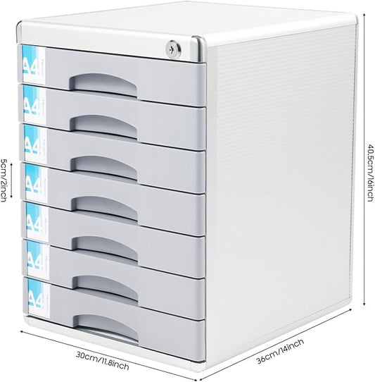 File Cabinet with Drawers Office Document Storage Box Filing Organzier Lockable Desktop Drawer Organizer for Papers Mail Notebooks Stationery (7-layer)