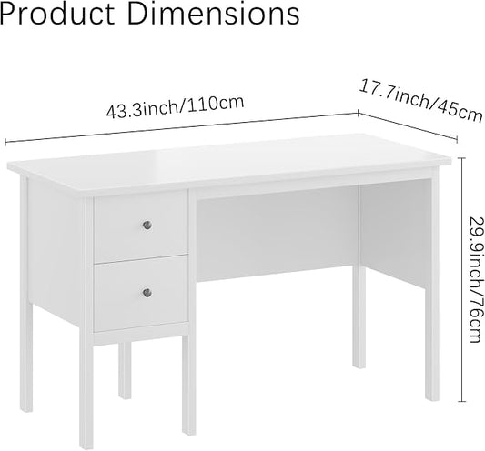 BHG Computer Desk with Drawers,Modern White Home Office Desk with Storage Filing Cabinet, Vanity Desk Makeup Dressing Table for Bedroom,Small Writing Table PC Desks for Study(White, 43.3")
