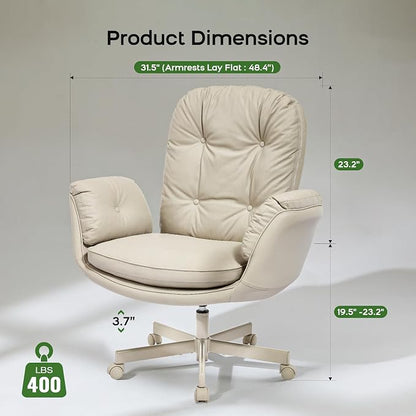amseatec Criss Cross Office Chair with Armrests & Wheels, Recline 90/135 Lock, 400LBS Big and Tall Executive Office Chair, PU Leather Computer Desk Chair for Home & ADHD（Cream）