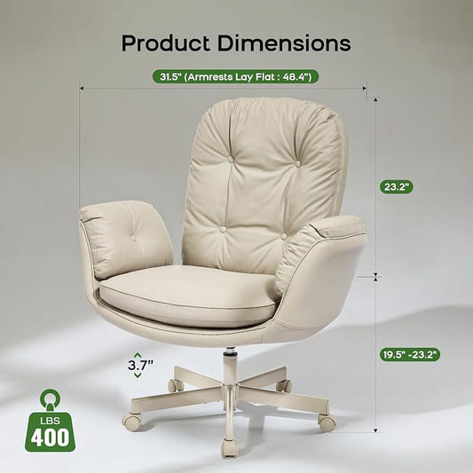 amseatec Criss Cross Office Chair with Armrests & Wheels, Recline 90/135 Lock, 400LBS Big and Tall Executive Office Chair, PU Leather Computer Desk Chair for Home & ADHD（Cream）