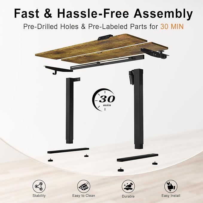 Electric Standing Desk, 40x24 Inches Sit Stand up Desk with 3 Memory Presets & Child Lock, Silent Motor, Heavy Duty Steel Frame, Dual Hooks, for Computer Workstation,Dark Walnut