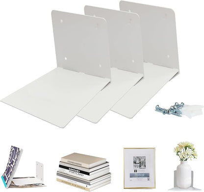 STORAGE MANIAC Floating Book Shelves for Wall Mounted Invisible Floating Bookshelves Heavy-Duty Steel Hidden Bookshelf Hanging Bookshelves for Bedroom Living Room Office, White 3-Pack Extra Large