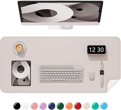 Desk Pad, 35.5" x 17" PU Leather Non-Slip Desk Mat Large Mouse Pad for Desktop, Waterproof Laptop Computer Writing Mat for Office, Home, Work, Gaming, Beige Gray