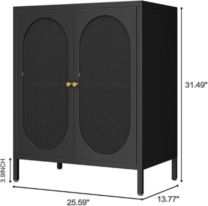 Small 2 Mesh Door Metal Storage Cabinet for Pantry,Office Room,Kitchen,Bathroom,Living Room, Hallway-Locker Cabinet with 1 Adjustable Shelf(mesh Door, Black)