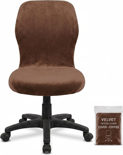 Deisy Dee Velvet Stretch Armless Office Chair Covers - Colorful Stretch Slipcover for Desk Chairs (Coffee)