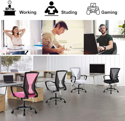 Mesh Office Chair Ergonomic Desk Chair Computer Chair with Lumbar Support Armrest Rolling Swivel Task Mid Back Adjustable Chair for Adults, White