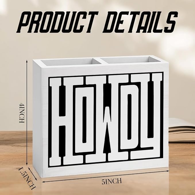 Western Office Decor Retro Howdy Western Gifts for Women Men western Wooden Pencil Holder Supplies desk decor for Workplace Home Holder2829