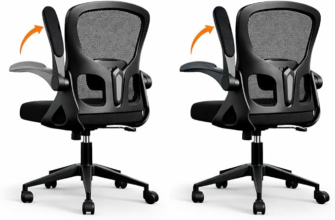 Office Chair Ergonomic Desk Chair, Adjustable Lumbar Support Rolling Swivel Comfy Chair with Space-Saving Flip Up Armrests,Mesh Gaming Chair for Business Work Office & Home, Black 2pcs