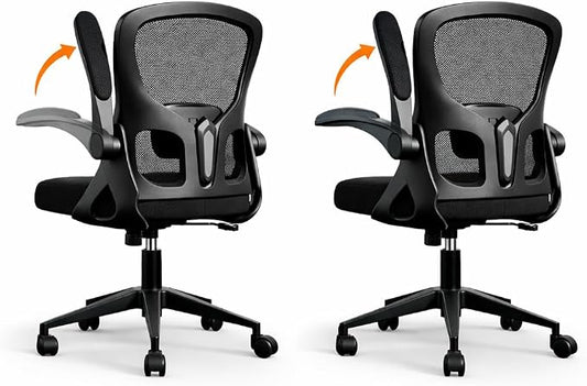 Office Chair Ergonomic Desk Chair, Adjustable Lumbar Support Rolling Swivel Comfy Chair with Space-Saving Flip Up Armrests,Mesh Gaming Chair for Business Work Office & Home, Black 2pcs