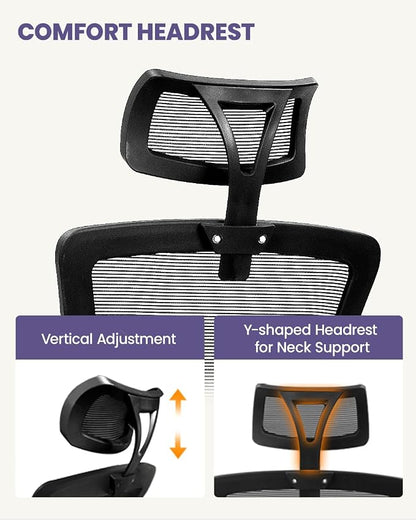 NEO Chair Office Desk Chair Gaming Computer High Back Support Mesh Comfy Seat with Adjustable Ergonomic Headrest Lumbar Rolling Flip-up Armrests and Wheels (Mesh Black)