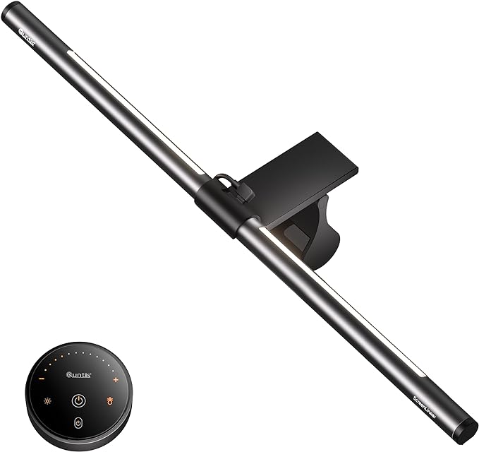 Quntis Monitor Light Bar with Remote, 20.1'' Dual Light Screen Light Bar, Sliding Weighted Clip Fit for All Screens, Adjustable Stepless Dimming, Eye Caring No Glare Gaming Work Desk Lamp, Gray