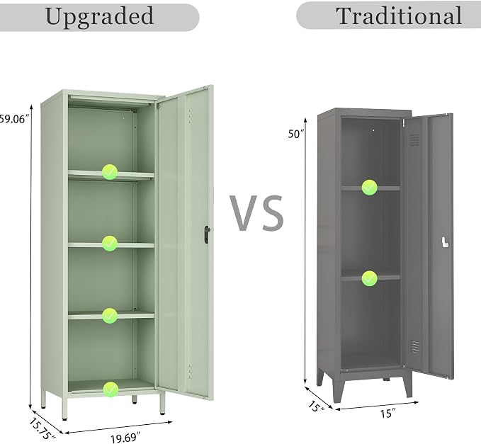 Steehoom Metal Storage Cabinet for Employees, Tall Metal Locker Lockable Locker Cabinet Pantry Cabinet with 3 Adjustable Shelves for School, Office, Garage (Green, H59.06'')