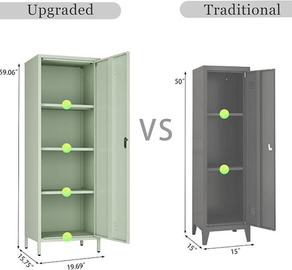 Steehoom Metal Storage Cabinet for Employees, Tall Metal Locker Lockable Locker Cabinet Pantry Cabinet with 3 Adjustable Shelves for School, Office, Garage (Green, H59.06'')