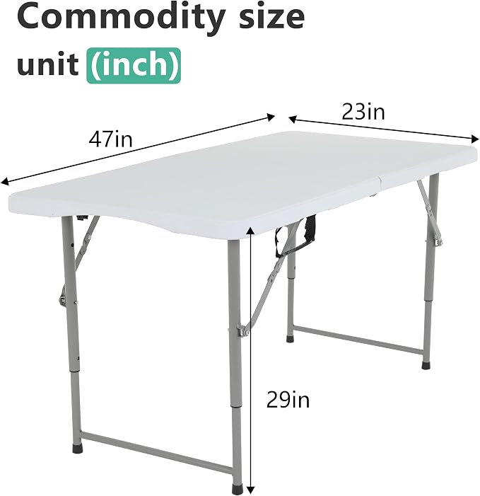 FDW 4FT Folding Table Half Portable Foldable Table Picnic Table for Office Home Camping Party (White, 4 FT)