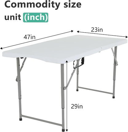FDW 4FT Folding Table Half Portable Foldable Table Picnic Table for Office Home Camping Party (White, 4 FT)