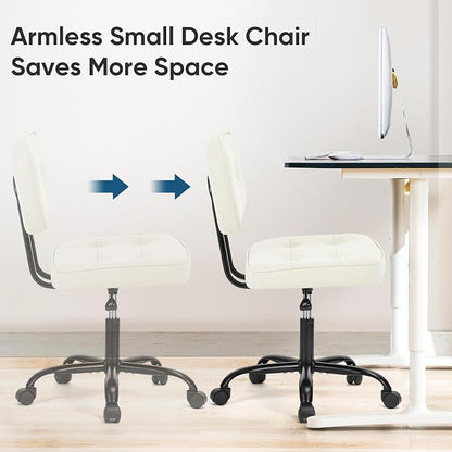 DUMOS Home Office Desk Chair - Ergonomic Armless PU Leather Computer Rolling Task Chair，with Comfy Lumbar Support and Height Adjustable, Vanity, Bedroom, Living Room, Beige