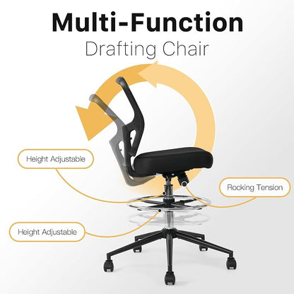 Armless Office Desk Chair Height Adjustable, Ergonomic High Back Mesh Task Chair, Rolling Office Stool for Small Spaces, Computer, Study,Sewing & Drafting - Black