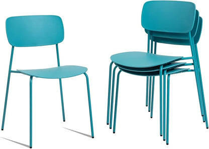 Sidanli Armless Stacking Chairs Set of 4, Office Waiting Room Chairs with Metal Legs and Ergonomic Plastic Seat, Metal Chairs Set of 4 for Conference Reception Dining Room, Blue