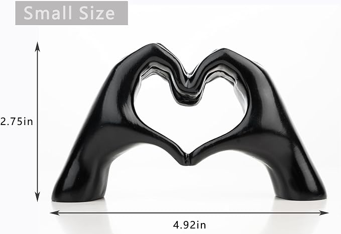 Small Heart Hands Sculpture Decor for Living Room Bedroom Bookshelf Coffe Table and Office Display, Love Finger Statue Modern Aesthetic Home Decor, Unique Gift for Wedding Christmas Birthday (Black)