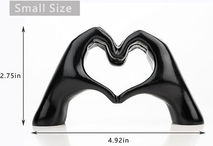 Small Heart Hands Sculpture Decor for Living Room Bedroom Bookshelf Coffe Table and Office Display, Love Finger Statue Modern Aesthetic Home Decor, Unique Gift for Wedding Christmas Birthday (Black)