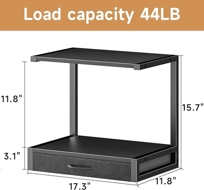 YAOHUOO 2-Tier Desktop Printer Stand with Fabric Drawer, Prtiner Table with Storage Shelf, Desk Organizer for Home Office,3D Printer,Fax Machine,Scanner, 17.3"x11.8" Black