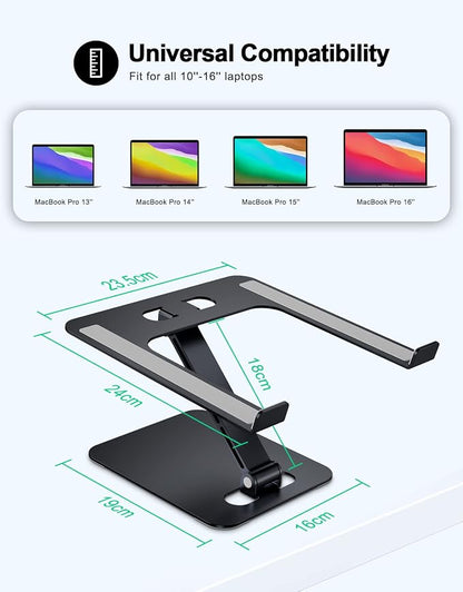 RIWUCT Foldable Aluminum Alloy Laptop Stand for Desk, Height Adjustable Ergonomic Computer Stand, Portable Laptop Riser Holder Printer Stand Compatible with MacBook Pro Air/HP/Dell 10-16", Black