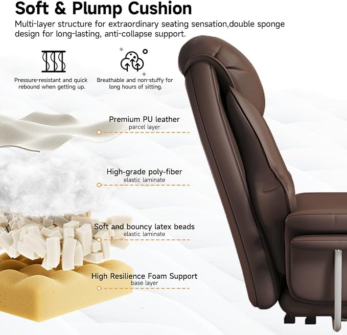 Big and Tall Office Chair 550 lbs Extra Wide Leather Executive Chair with Retractable Footrest, Heavy-Duty Ergonomic Chair, Adjustable Height Computer Gaming Chairs