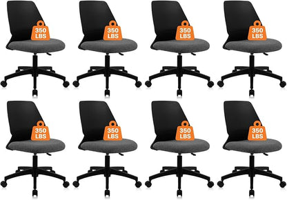 CLATINA Armless Home Office Chair, Ergonomic Small Desk Chair with Wheels and Soft Thick Upholstered Cushion, Comfy Adjustable Height Swivel Computer Task Chair for Conference Waiting, Black, 8Pack