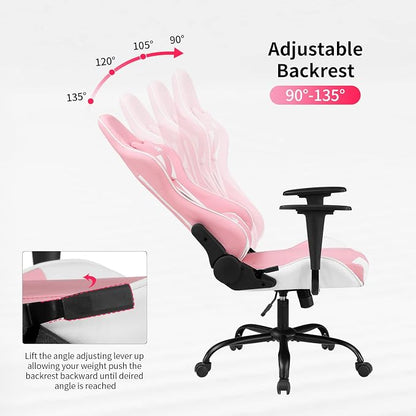 Gaming Chair Office Chair Desk Chair with Lumbar Support Headrest Armrest Task Rolling Swivel Ergonomic E-Sports Adjustable PC Gamer Chair (Pink)