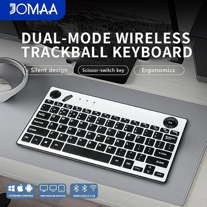 JOMAA 78 Keys Dual Mode Wireless Trackball Keyboard, Bluetooth 5.0 & 2.4G Wireless Keyboard with 19mm Trackball for Windows Mac iOS Android Computer Tablet Desktop