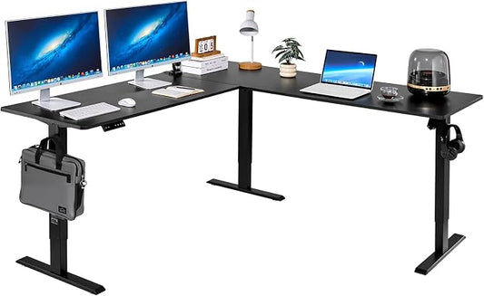 VEVOR L Shaped Standing Desk 71 x 71 inch, 3 Memory Height Adjustable, Electric Corner Standing Desk with Dual Motor, 2 Hooks & Cable Hole, Heavy Duty Carbon Steel Sit Stand Computer Workstation Table