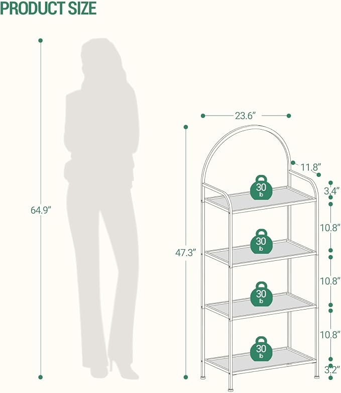 Hzuaneri Bookcase Bookshelf, Tempered Glass Bookshelves, Slim Shelving Unit for Bedroom, Bathroom, Home Office, Steel Frame, 4 Tier Gold BC21499G