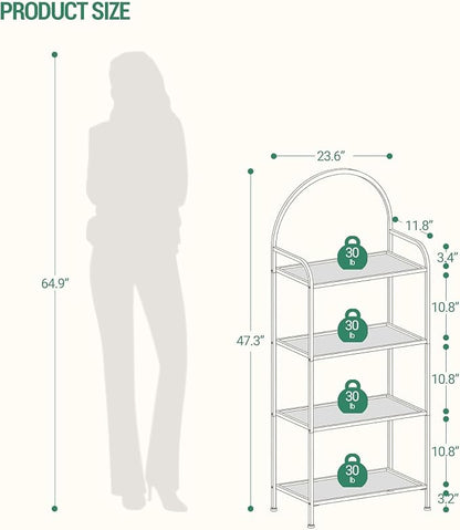 Hzuaneri Bookcase Bookshelf, Tempered Glass Bookshelves, Slim Shelving Unit for Bedroom, Bathroom, Home Office, Steel Frame, 4 Tier Gold BC21499G