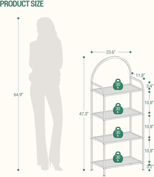 Hzuaneri Bookcase Bookshelf, Tempered Glass Bookshelves, Slim Shelving Unit for Bedroom, Bathroom, Home Office, Steel Frame, 4 Tier Gold BC21499G