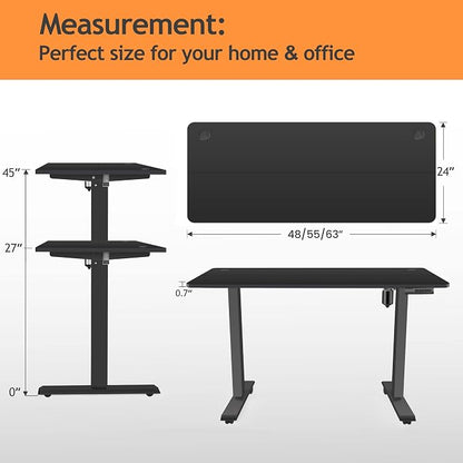 Electric Adjustable Standing Desk with Wheels, 63'' x 24'' Sit Stand with Dual Crossbeam Structure and Mouse Pad, 27''-46'' Lifting Range (Black)
