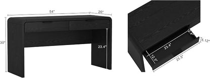 Manhattan Comfort Grace 54" Modern Office Desk with 2 Drawers, Wood Table with Metal Recessed Handles for Work from Home, Study, Craft, Stylish Executive Desk, Black