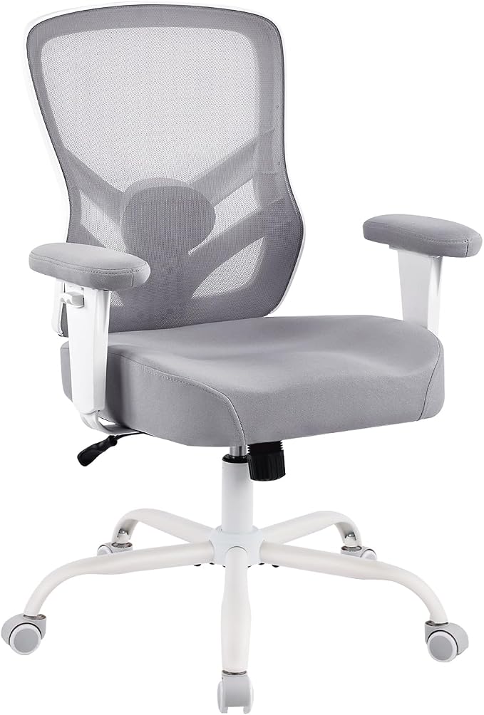 YFO Ergonomic Office Chair, Mesh Computer Desk Chair with Adjustable Back Lumbar Support and Armrests, Comfy Executive Rolling Swivel Task Chair for Home Office, Grey