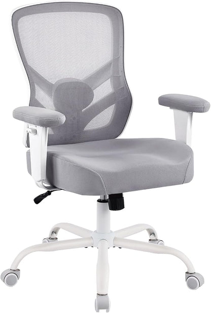 YFO Ergonomic Office Chair, Mesh Computer Desk Chair with Adjustable Back Lumbar Support and Armrests, Comfy Executive Rolling Swivel Task Chair for Home Office, Grey