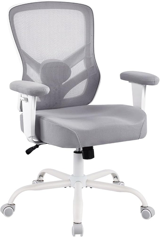 YFO Ergonomic Office Chair, Mesh Computer Desk Chair with Adjustable Back Lumbar Support and Armrests, Comfy Executive Rolling Swivel Task Chair for Home Office, Grey
