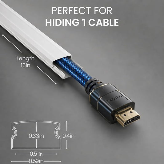 EVEO Cable Hider - One Cord Hider 300” Cord Cover Wall Cable Hider, Cable Concealer, Wire Hiders for TV on Wall. Cable Management, Cord Hider Cable Raceway Wire Covers for Cords (White, Small)