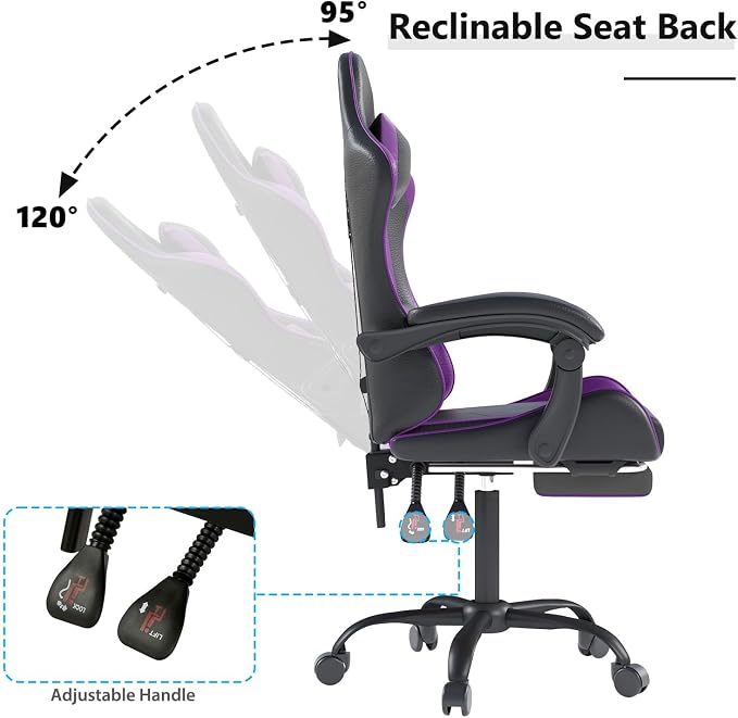 OS MOTOR Gaming Chair with Headrest and Lumbar Support, Ergonomic High Back Office Chair, Racing Style Executive Computer Desk Chair, Leather Adjustable Swivel Task Chair for Home Office (Purple)